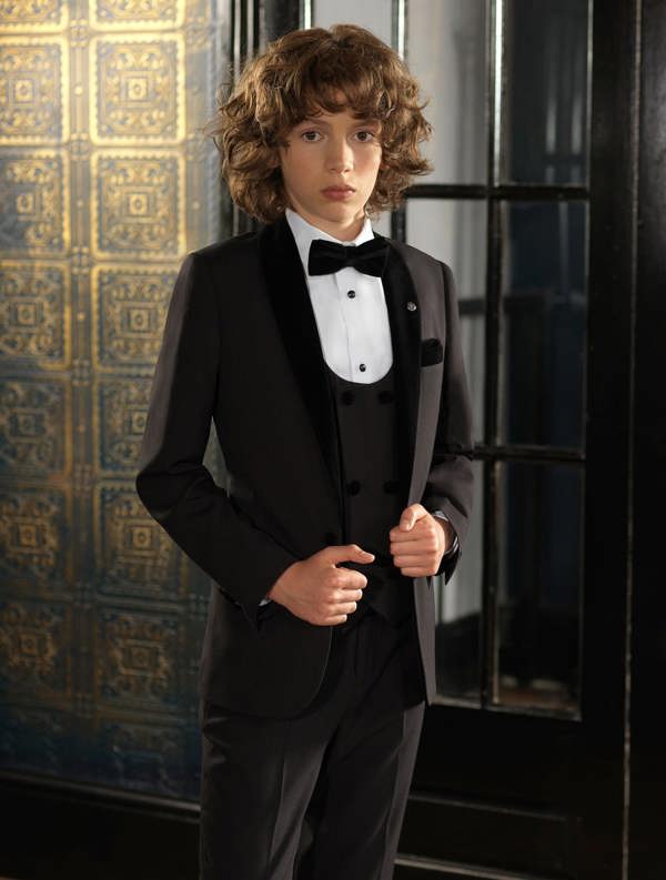 Boys luxury black velvet prom suit