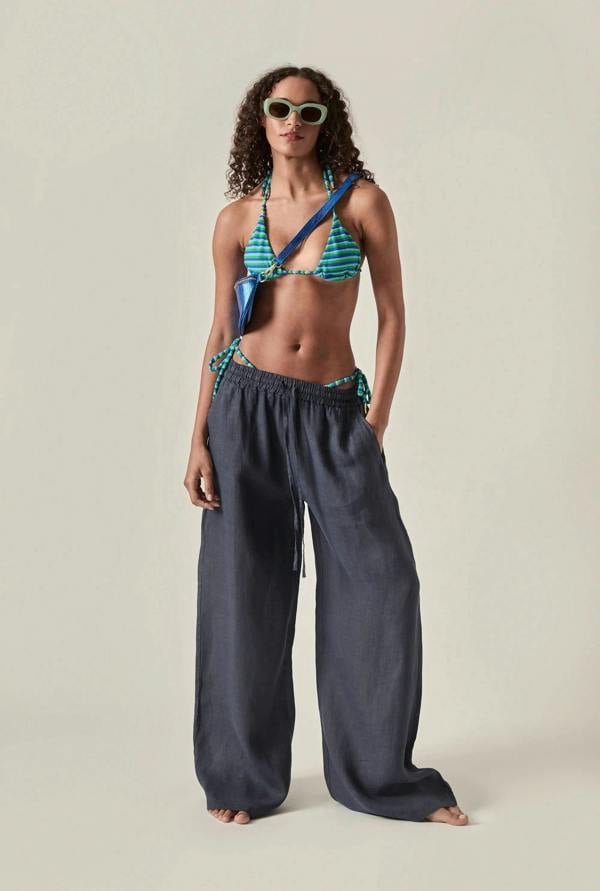 James Lakeland Navy Pure Linen Trousers