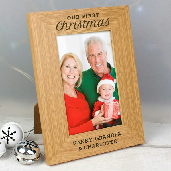 Personalised Memento Company Personalised 'Our First Christmas' 6x4 Oak Finish Photo Frame