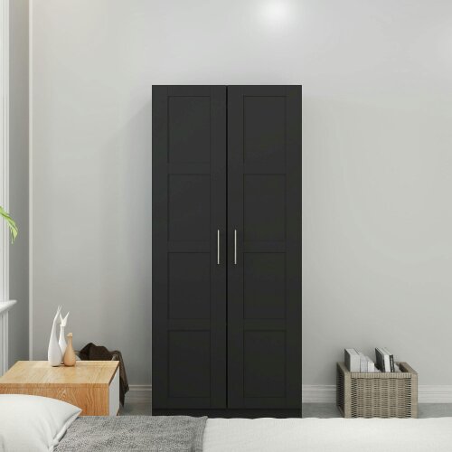 Wyld Haus Corarani Wooden Black 2 Door Wardrobe With Hanging Rail Internal Shelving