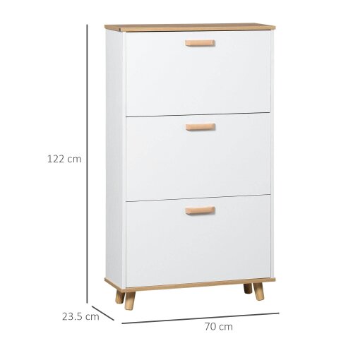 Wyld Haus Ellora Lera Wooden White and Natural Slim Shoe Cabinet With 3 Flip Drawers For 12 Pairs