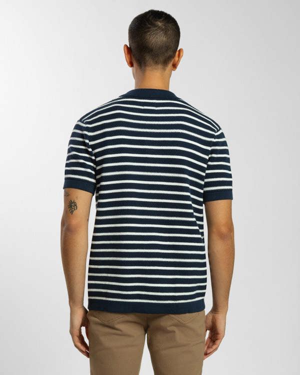 Steel & Jelly Large Stripe Knitted Button Polo Shirt