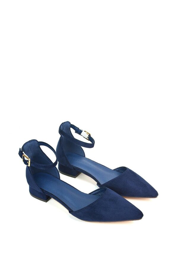 XY LONDON Low Heel Flat Pointed Toe Ankle Strap Court Shoes