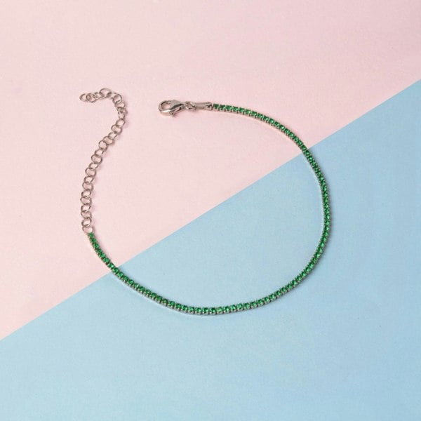 Spero London Sterling Silver Mini Green Tennis Bracelet