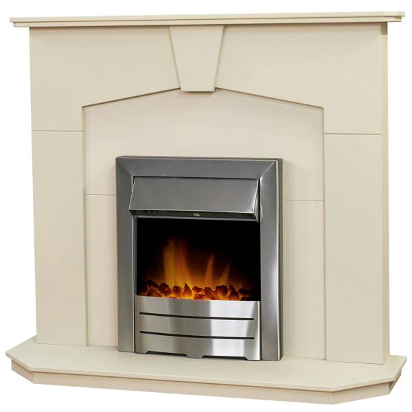 Adam Abbey Fireplace Suite in Stone Effect with Colorado Electric Fire in Brushed steel, 48 Inch