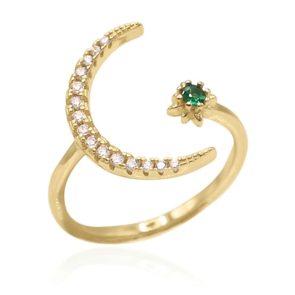 Luna Charles Zira Star and Moon Birthstone Ring - 18K Gold Plated