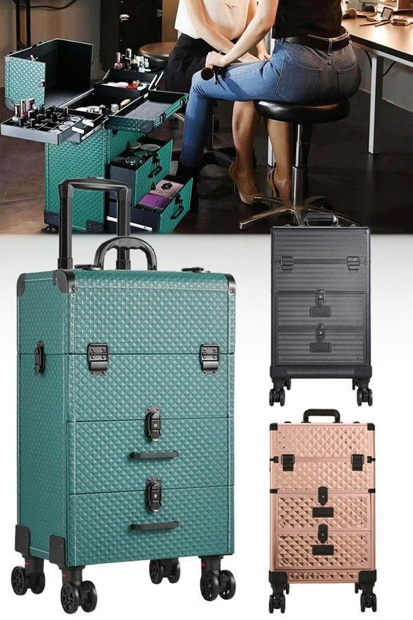 Living and Home 3 in 1 Rolling Cosmetic Train Case Trolley Case for Hairdressing Beauty
