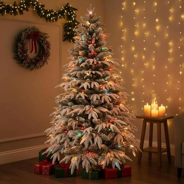 4ft to 10ft Pre-Lit Lapland Fir Artificial Christmas Trees with Multicolour LEDs image 9