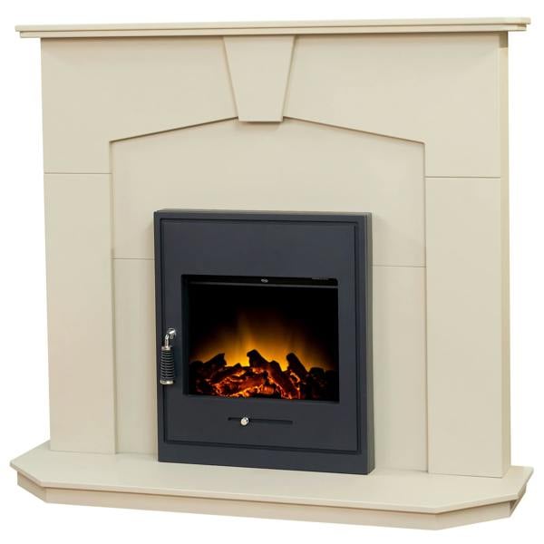 Adam Abbey Fireplace in Stone Effect with Oslo Electric Fire in Black, 48 Inch