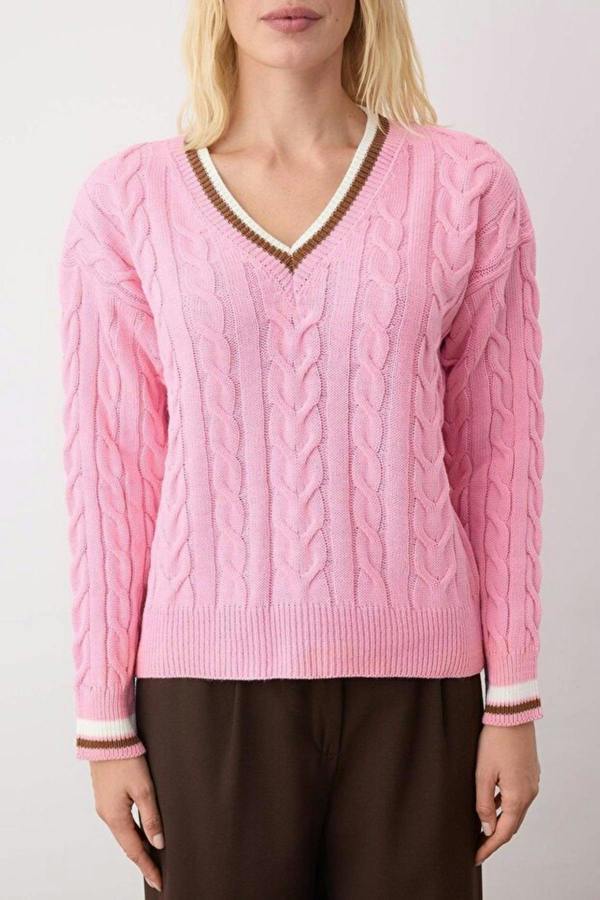 Hoxton Gal Cable Knit Collegiate Sweater