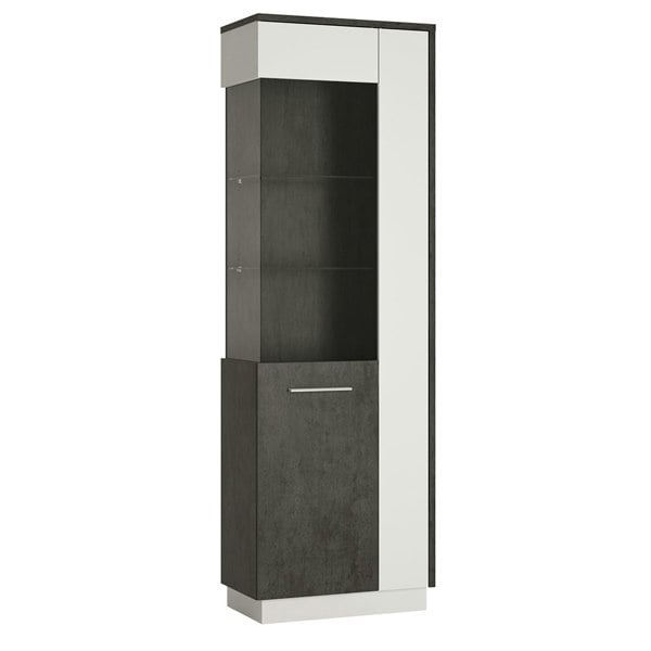 Furniture To Go Zingaro Tall Glazed display cabinet (LH) in Grey and White