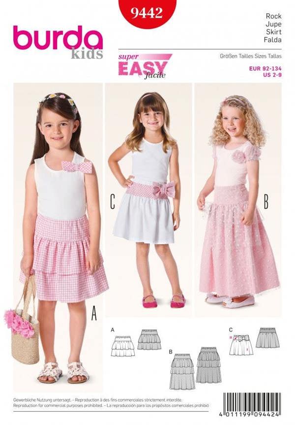 Burda Sewing Pattern 9442 Skirts For Kids and Babies, Ages: 2-9 - Easy