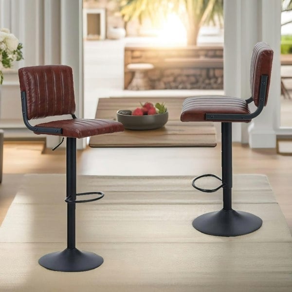Rafaelo Mobilia 2PC Height Adjustable 360 Swivel Bar Stools Set With Backrest & Footrest Brown