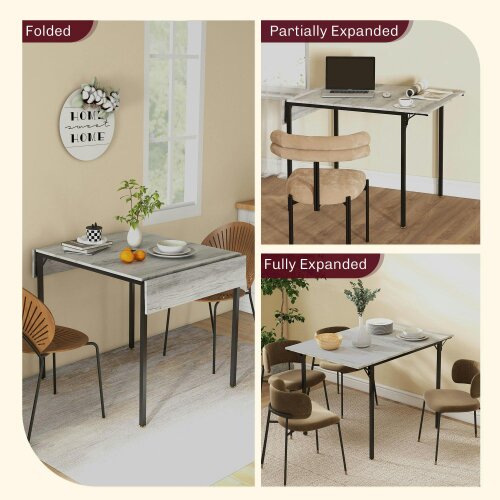 Wyld Haus Maretti Wooden Grey Drop Leaf Dining Table Seating 4