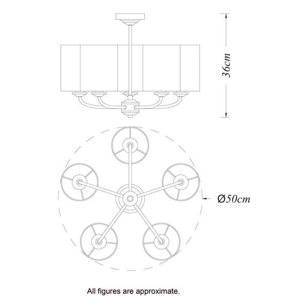 COSYLYTE Winston 5 Light Faux Linen Drum Shade Ceiling Light