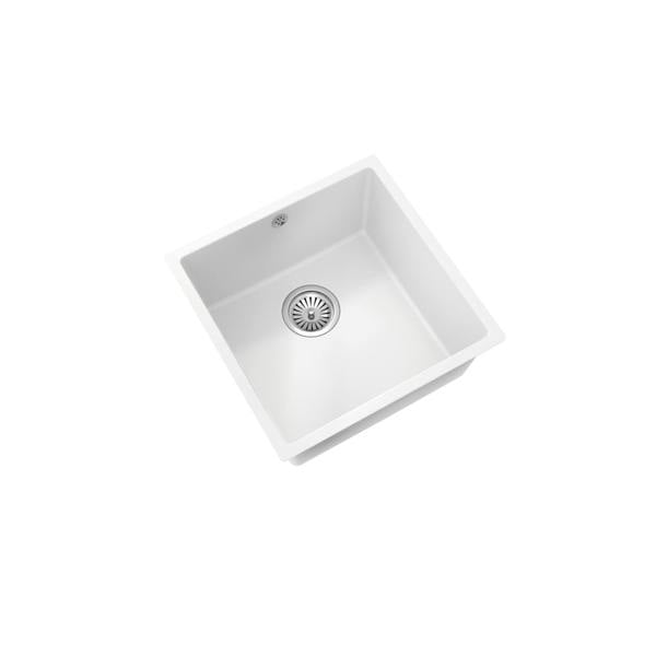 Flode Vänern | 1.0 Bowl Comite Kitchen Sink | Inset or Undermounted | 440mm x 440mm x 205mm | Strainer Waste Supplied | Matt White Finish