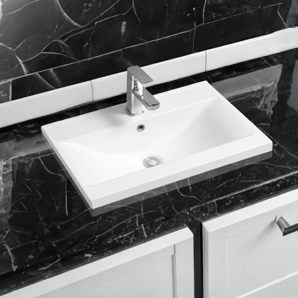 Limoge 5004 Ceramic 61cm Mid-Edge Inset Basin with Dipped Bowl