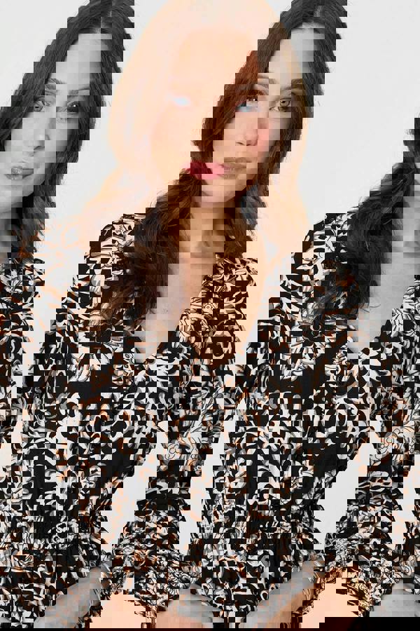 Black | Floral Lace Trim Long Sleeve Maxi Dress