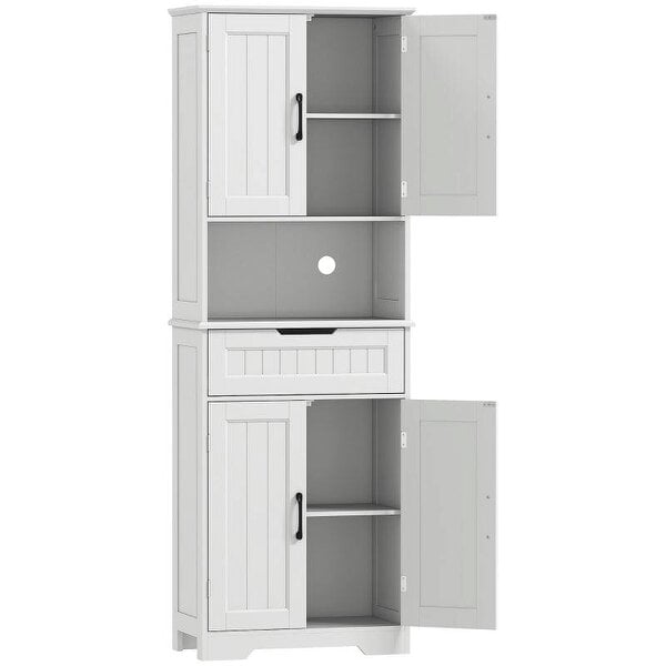 172 cm Tall Kitchen Pantry Cupboard w/ Small Open Counter, Freestanding Kitchen Cabinet w/ 2 Adjustable Shelves, White