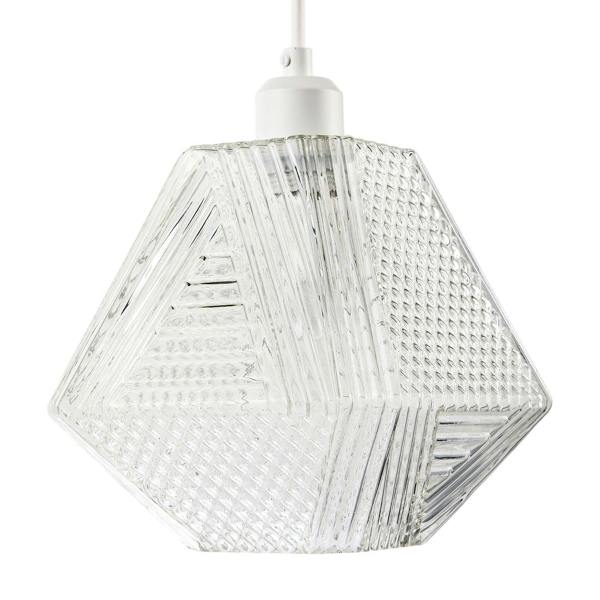 Moulded Clear Glass Pendant Light Shade with Dimples and Etched Lines Image 5