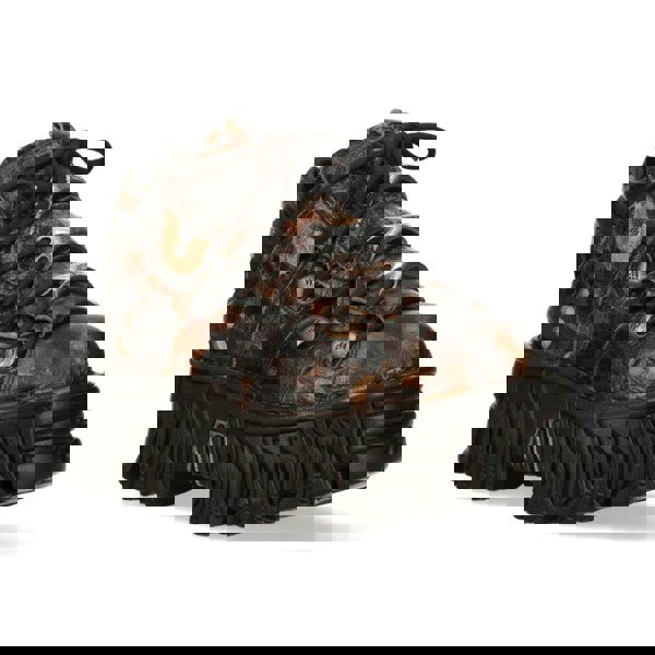 New Rock M-106-C194 Brown Flame Leather Ankle Platform Boots