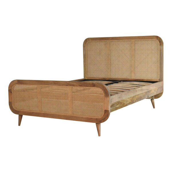 Wyld Haus Trapani King Size Bohemian Rattan and Mango Wood Bed with Headboard