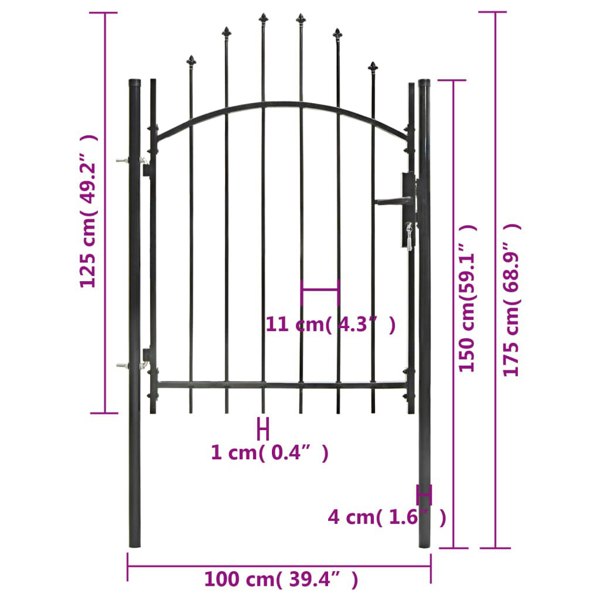Berkfield Garden Gate Steel 1x1.75 m Black
