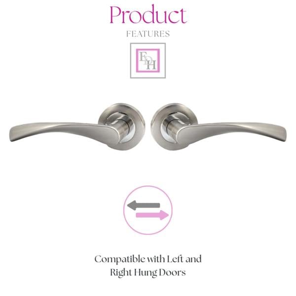 EDH Door Hardware EDH Duo Twist Door Handles – Satin Chrome Lever on Round Rose – Modern Internal Door Handles 4 Pairs