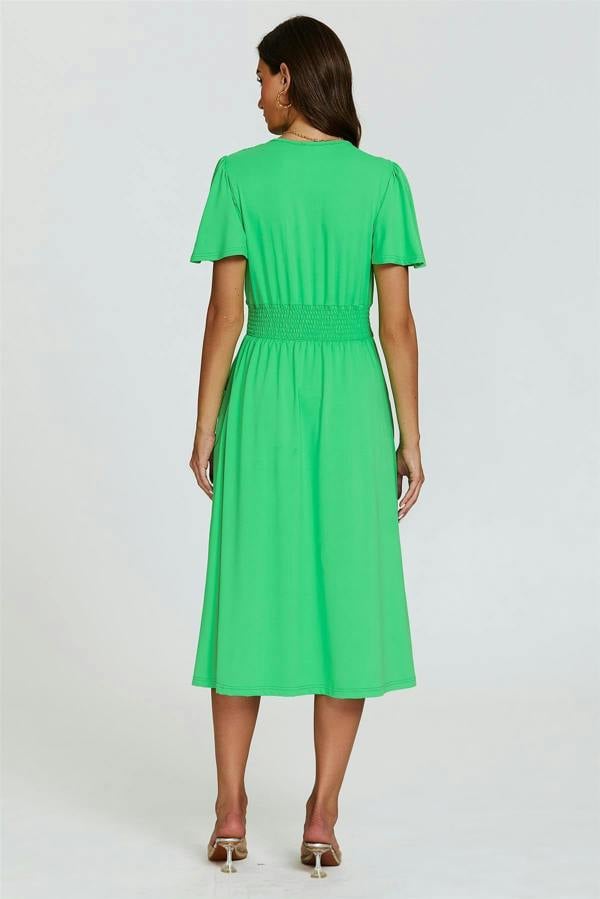 FS Collection Angel Sleeve Jersey Midi Dress In Green