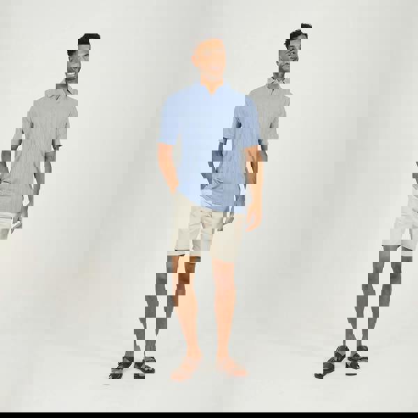 Brave Soul Blue Jacquard Trophy Neck Polo Shirt - Blue Image 3