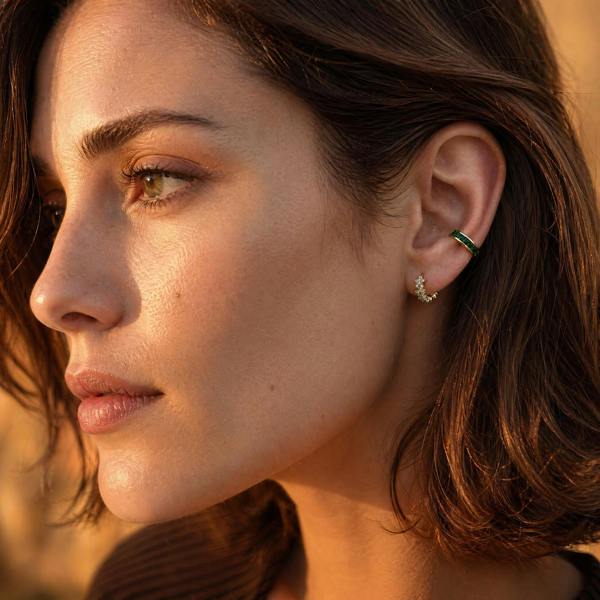 Gold Trip Emerald Baguette Ear Cuff