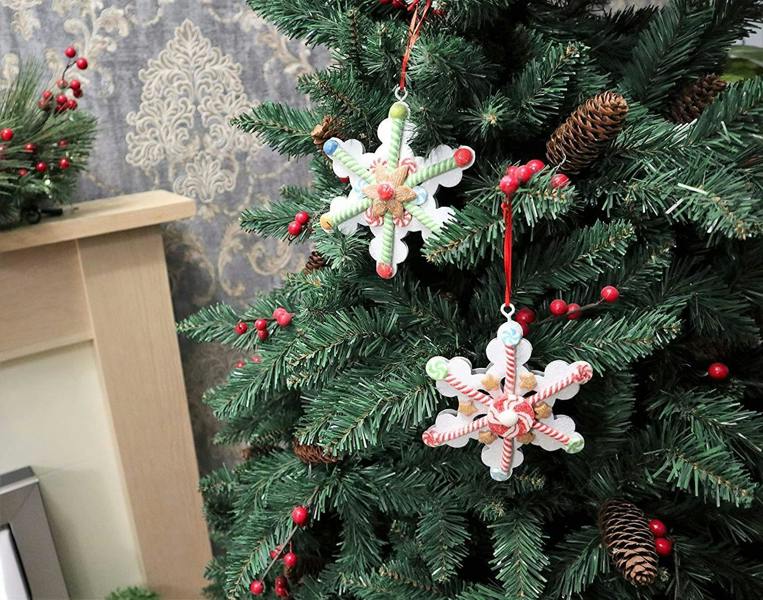 Ceramic Snowflake Hanging Decorations in Multicolour - Pack Sizes of 2 or 12 for Seasonal Display image 3