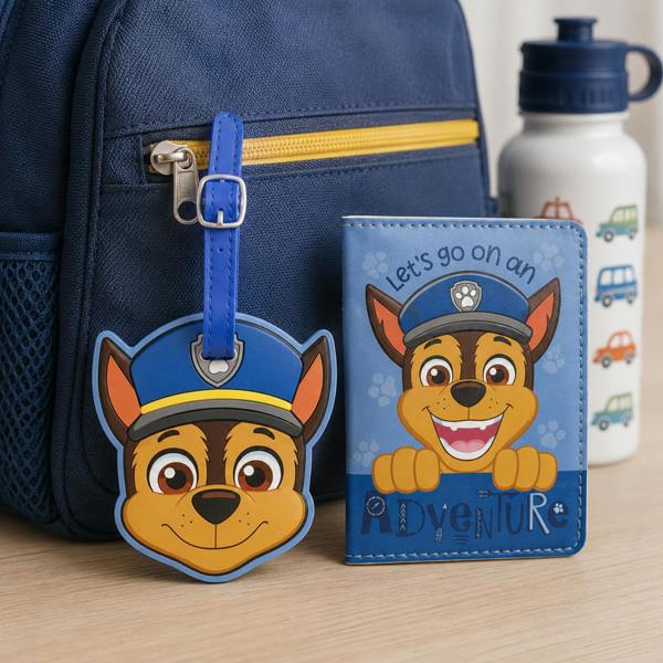 Widdop & Co Paw Patrol Chase PU Leather Passport and Luggage Tag Blue