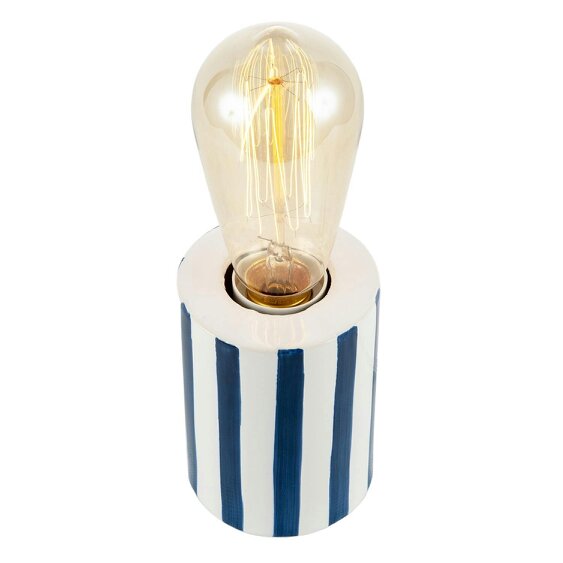 Happy Homewares Coastal Midnight Blue and White Gloss Striped Ceramic Table Lamp