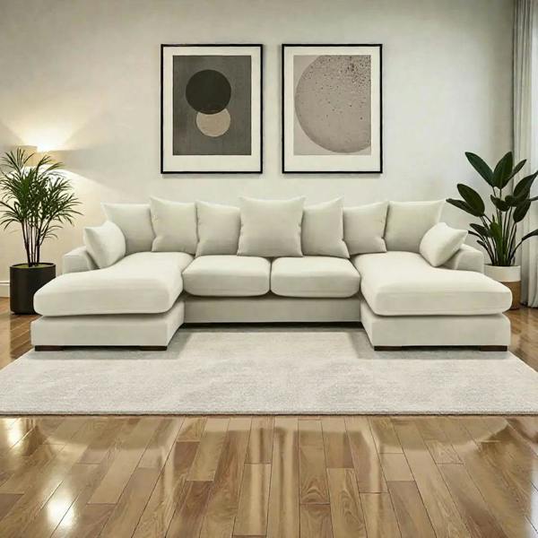 Snug Furniture Linea Plush Velvet U Shape Double Ended Sofa With Wide Footstool