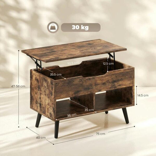 Lift Top Coffee Table with Hidden Storage Living Room Table Metal Legs 75 cm Rustic Brown