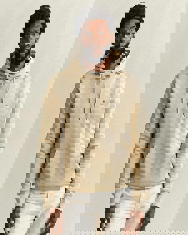 GANT Mens Regular Fit Shield Logo Pullover Hoodie - 200 Oat Beige