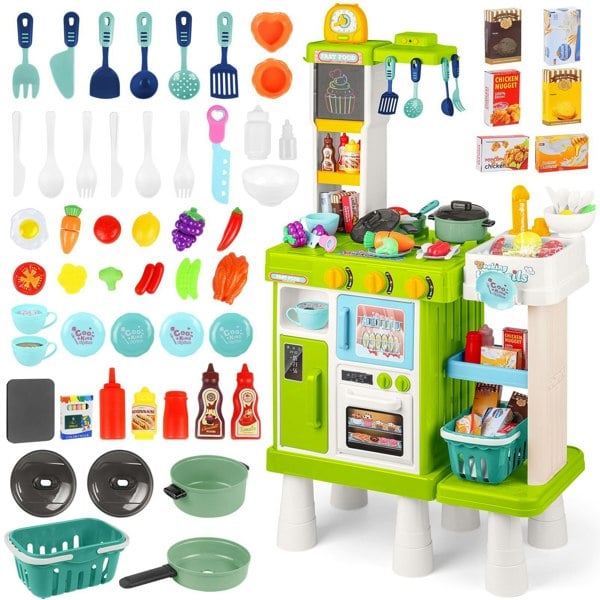deAO Toys GREEN Kids Play Kitchen Set Pretend Cooking Toy
