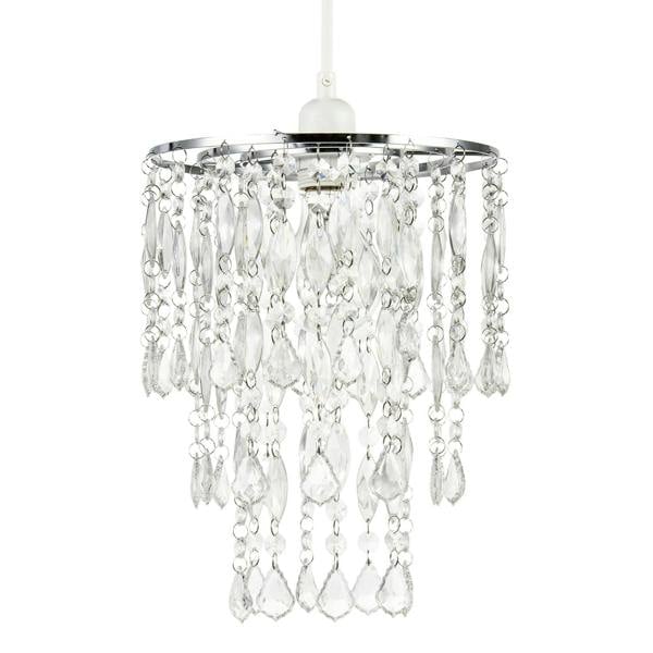 Chandelier Style Pendant Light Shade with Tiers of Clear Acrylic Drops Image 1
