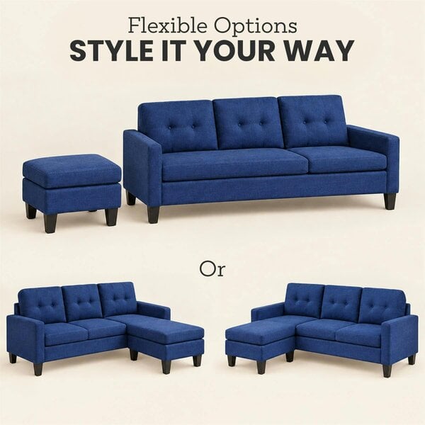 Kosy Koala Corner Sofa Fabric Sectional Sofa with Ottoman L-shaped Blue Sofa Couch