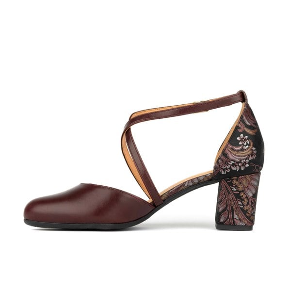 Embassy London Dannii - Burgundy & Floral - Women's leather closed-toe block heel