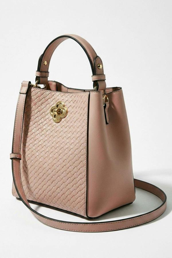 Cordelia Woven Panel Shoulder Bag - Pink