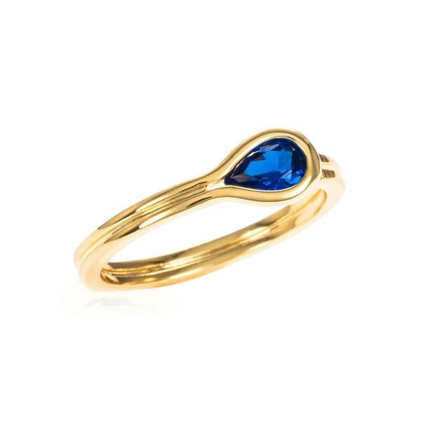 Adjustable Gold Plated Pear Shaped Blue Ring for Women - namana.london