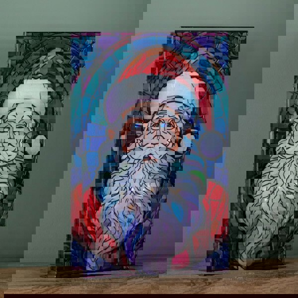 Samuel Alexander 21cm Battery Operated Double Sided Stained Glass Santa Decoration with LEDs