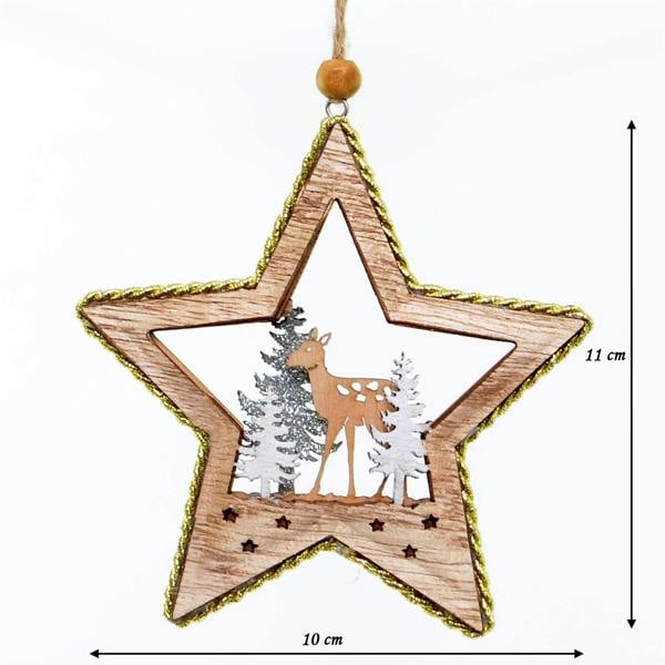 10 x 11 cm Wooden Christmas Hanging Decoration with Standing Deer and Star Shape image 6