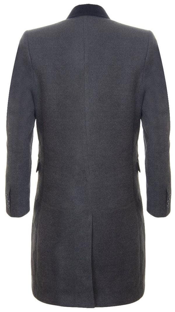 TruClothing Mens 3/4 Grey Long Double Breasted Overcoat Wool Coat Peaky Blinders