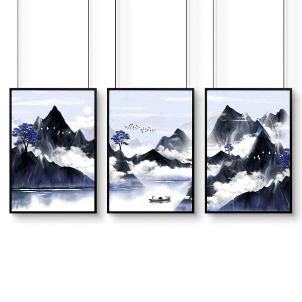 Living room pictures for walls | set of 3 Japanese art prints