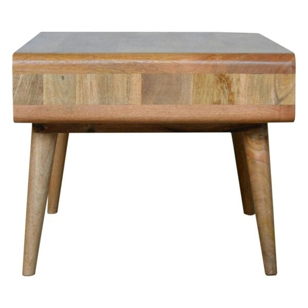 Wyld Haus Urbino Curved Oak Mango Wood Coffee Table 2 Side Drawers Open Shelves