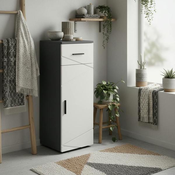 Wyld Haus Gazzeta Slim Grey Bathroom Storage Cabinet With Drawer Cupboard Adjustable Shelves And Soft Close Door