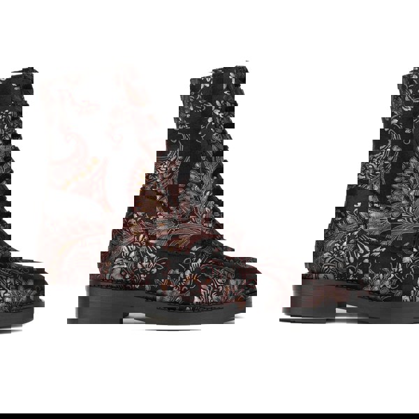 Embassy London Didi Wool - Black & Burgundy - Women's leather lace-up and zip-up round toe combat boot